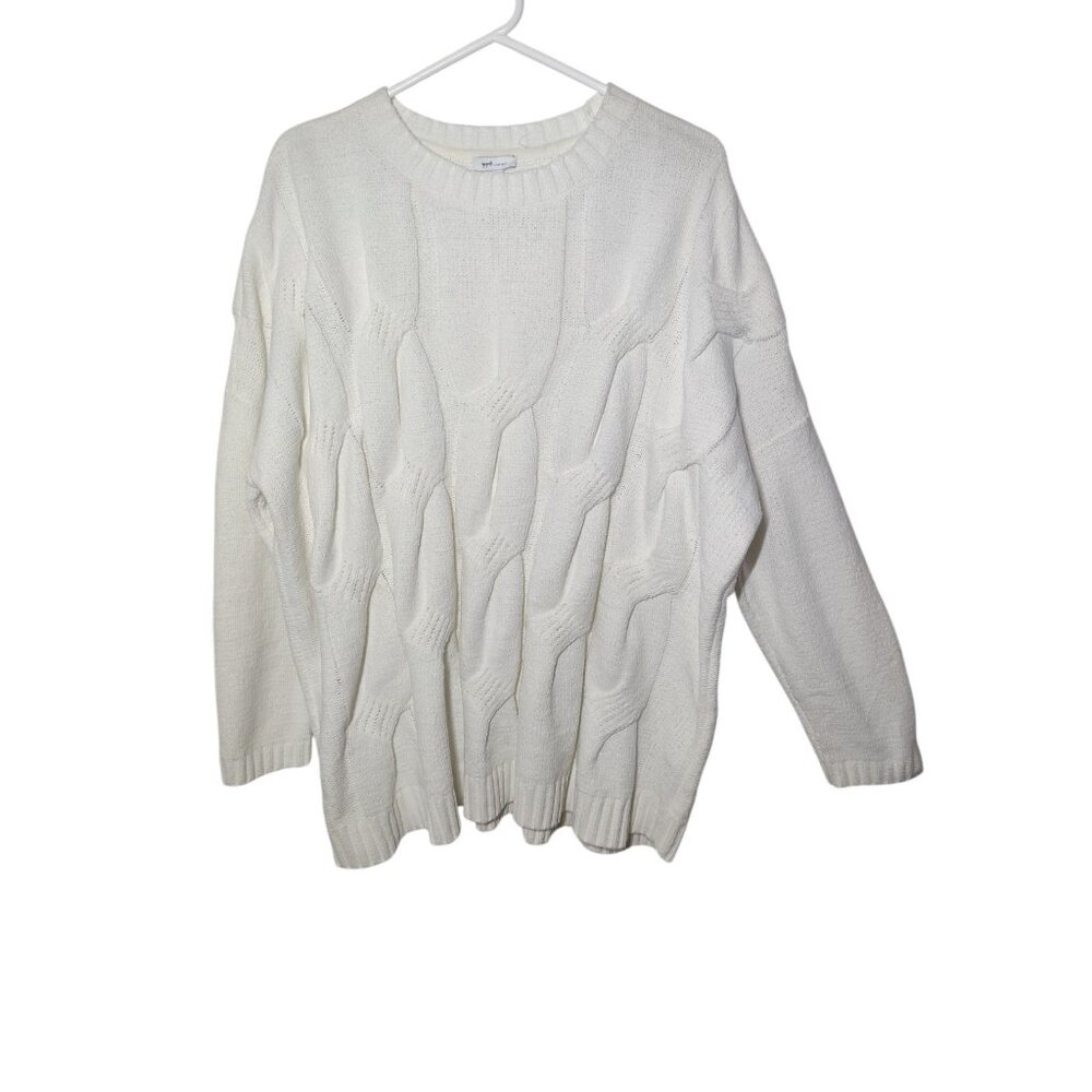 J Jill Chenille Ivory Long Sleeve Pullover Sweater Oversize Boxy Fit Soft L NWOT